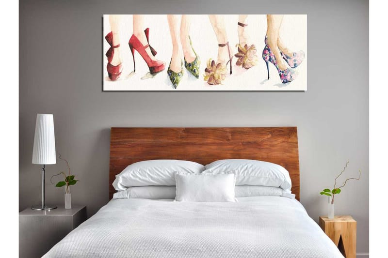 Lerretsbilde 80x30 cm - Fargerike høyhælte sko i forskjellige stiler - Rød / Grønn / Rosa - Interiør - Maleri & posters - Lerretsbilder