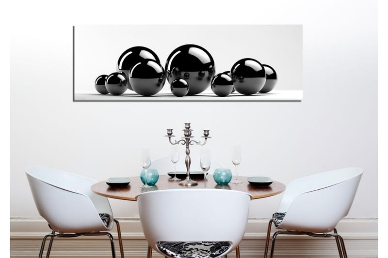 Lerretsbilde 80x30 cm - Reflekterende svarte kuler i forskjellige størrelser - Svart / Grå - Interiør - Maleri & posters - Lerretsbilder