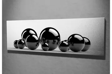 Lerretsbilde 80x30 cm - Reflekterende svarte kuler i forskjellige størrelser - Svart / Grå - Interiør - Maleri & posters - Lerretsbilder
