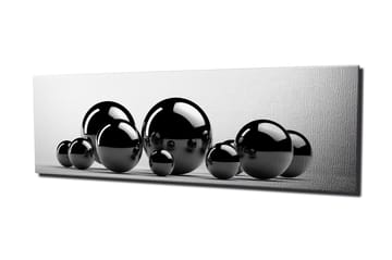 Lerretsbilde 80x30 cm - Reflekterende svarte kuler i forskjellige størrelser - Svart / Grå - Interiør - Maleri & posters - Lerretsbilder