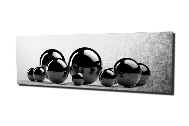 Lerretsbilde 80x30 cm - Reflekterende svarte kuler i forskjellige størrelser, Svart / Grå