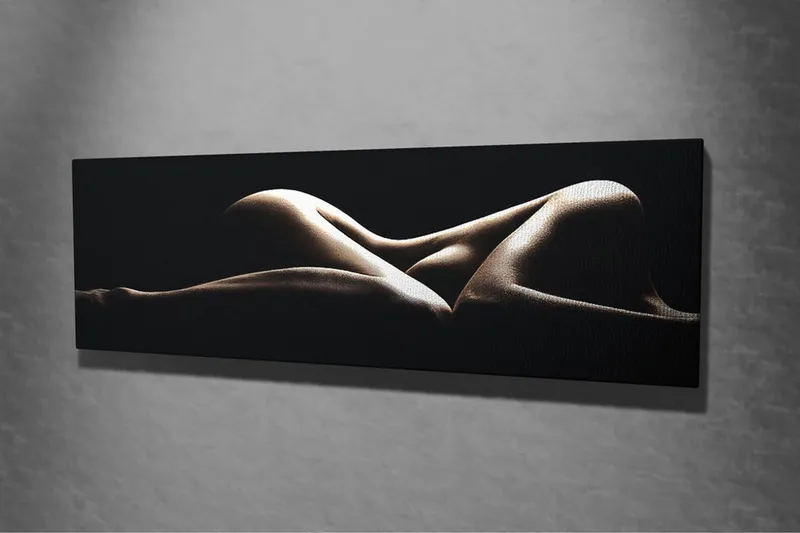Lerretsbilde 80x30 cm - Sensuell komposisjon av nakne kropper i myke former - Beige / Svart - Interiør - Maleri & posters - Lerretsbilder