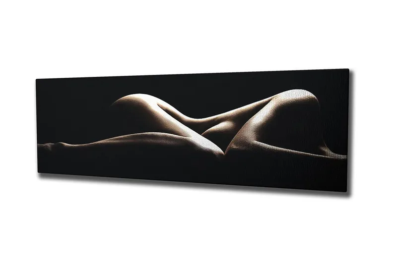 Lerretsbilde 80x30 cm - Sensuell komposisjon av nakne kropper i myke former, Beige / Svart