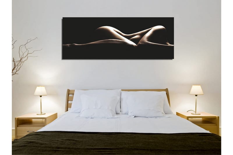 Lerretsbilde 80x30 cm - Sensuell komposisjon av nakne kropper i myke former - Beige / Svart - Interiør - Maleri & posters - Lerretsbilder