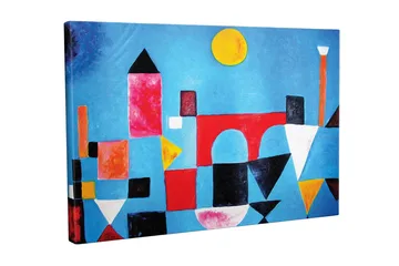 Lerretsbilde - Abstrakt bybilde med geometriske former og fargerike bygninger - Blå / Rød / Svart - Interiør - Maleri & posters - Lerretsbilder
