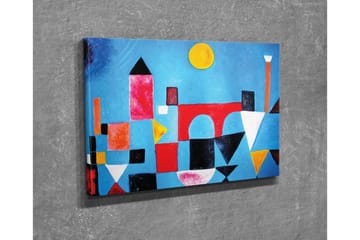 Lerretsbilde - Abstrakt bybilde med geometriske former og fargerike bygninger - Blå / Rød / Svart - Interiør - Maleri & posters - Lerretsbilder