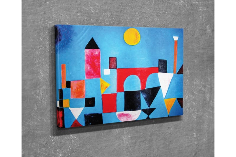 Lerretsbilde - Abstrakt bybilde med geometriske former og fargerike bygninger - Blå / Rød / Svart - Interiør - Maleri & posters - Lerretsbilder