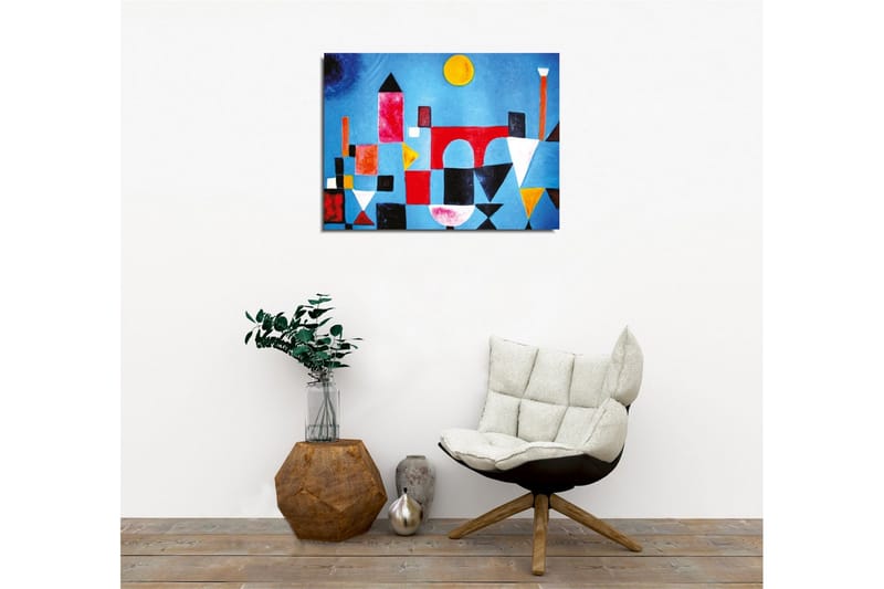 Lerretsbilde - Abstrakt bybilde med geometriske former og fargerike bygninger - Blå / Rød / Svart - Interiør - Maleri & posters - Lerretsbilder