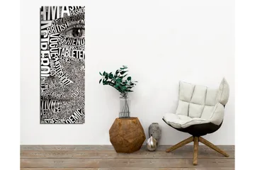 Lerretsbilde - Abstrakt komposisjon av tekst og øyemotiv - Svart / Hvit - Interiør - Maleri & posters - Lerretsbilder