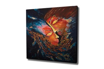 Lerretsbilde - Abstrakt komposisjon med ansikter som smelter sammen i en kosmisk setting - Rød / Oransje / Svart - Interiør - Maleri & posters - Lerretsbilder