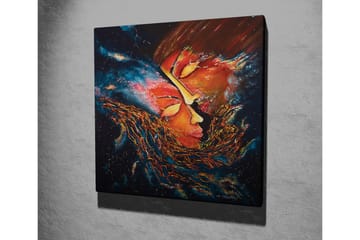 Lerretsbilde - Abstrakt komposisjon med ansikter som smelter sammen i en kosmisk setting - Rød / Oransje / Svart - Interiør - Maleri & posters - Lerretsbilder