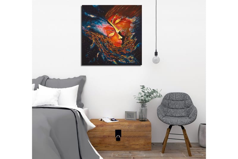 Lerretsbilde - Abstrakt komposisjon med ansikter som smelter sammen i en kosmisk setting - Rød / Oransje / Svart - Interiør - Maleri & posters - Lerretsbilder
