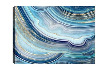 Lerretsbilde - Abstrakt komposisjon med bølgete linjer i blå nyanser - Blå / Turkis / Gull - Interiør - Maleri & posters - Lerretsbilder
