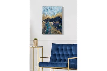 Lerretsbilde - Abstrakt komposisjon med blå og gylne fargetoner - Blå / Gull / Mørk blå - Interiør - Maleri & posters - Lerretsbilder