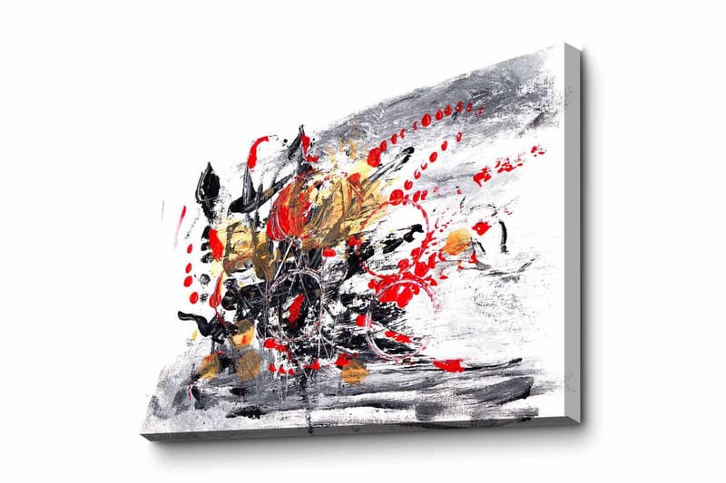 Lerretsbilde - Abstrakt komposisjon med blomster og dynamiske linjer, Rød / Svart / Gull