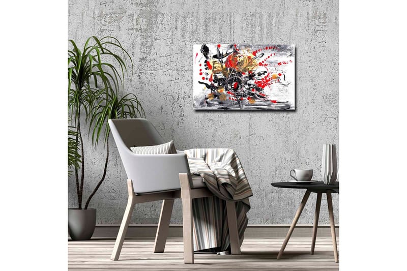 Lerretsbilde - Abstrakt komposisjon med blomster og dynamiske linjer - Rød / Svart / Gull - Interiør - Maleri & posters - Lerretsbilder