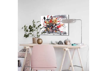 Lerretsbilde - Abstrakt komposisjon med blomster og dynamiske linjer - Rød / Svart / Gull - Interiør - Maleri & posters - Lerretsbilder