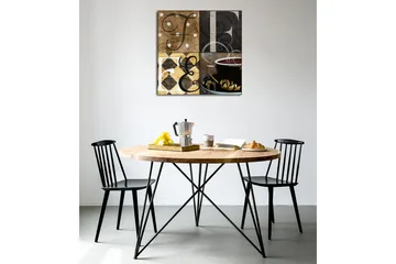 Lerretsbilde - Abstrakt komposisjon med bokstaver og en kaffekopp - Brun / Svart / Gull - Interiør - Maleri & posters - Lerretsbilder