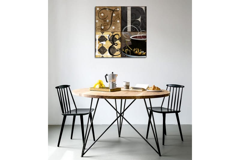 Lerretsbilde - Abstrakt komposisjon med bokstaver og en kaffekopp - Brun / Svart / Gull - Interiør - Maleri & posters - Lerretsbilder