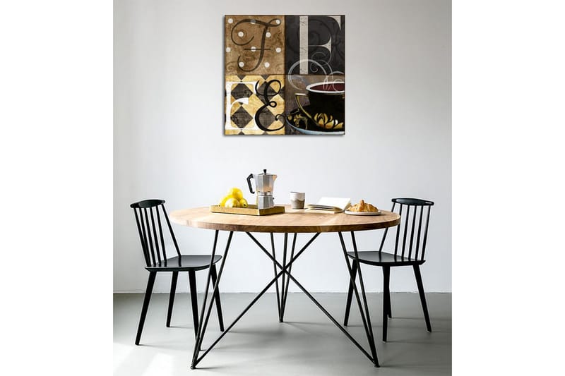 Lerretsbilde - Abstrakt komposisjon med bokstaver og en kaffekopp - Brun / Svart / Gull - Interiør - Maleri & posters - Lerretsbilder