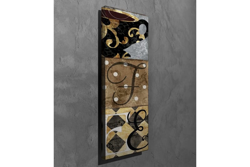 Lerretsbilde - Abstrakt komposisjon med bokstaver og mønstre - Svart / Gull / Beige - Interiør - Maleri & posters - Lerretsbilder