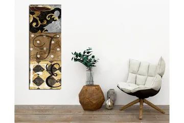 Lerretsbilde - Abstrakt komposisjon med bokstaver og mønstre - Svart / Gull / Beige - Interiør - Maleri & posters - Lerretsbilder