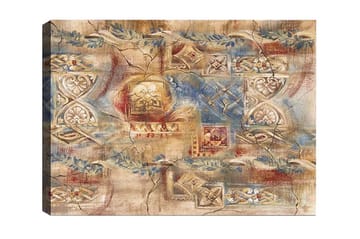 Lerretsbilde - Abstrakt komposisjon med dekorative mønstre og teksturer - Beige / Blå / Rød - Interiør - Maleri & posters - Lerretsbilder