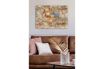 Lerretsbilde - Abstrakt komposisjon med dekorative mønstre og teksturer - Beige / Blå / Rød - Interiør - Maleri & posters - Lerretsbilder