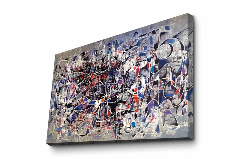 Lerretsbilde - Abstrakt komposisjon med dynamiske linjer og former, Mørk blå / Rød / Hvit