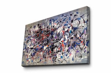 Lerretsbilde - Abstrakt komposisjon med dynamiske linjer og former - Mørk blå / Rød / Hvit - Interiør - Maleri & posters - Lerretsbilder