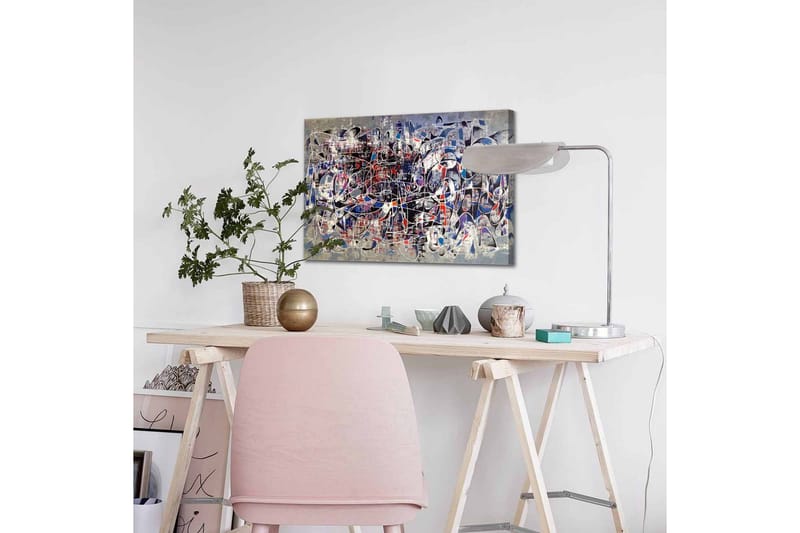 Lerretsbilde - Abstrakt komposisjon med dynamiske linjer og former - Mørk blå / Rød / Hvit - Interiør - Maleri & posters - Lerretsbilder