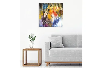 Lerretsbilde - Abstrakt komposisjon med en kvinne som omfavner seg selv - Blå / Oransje / Lilla - Interiør - Maleri & posters - Lerretsbilder