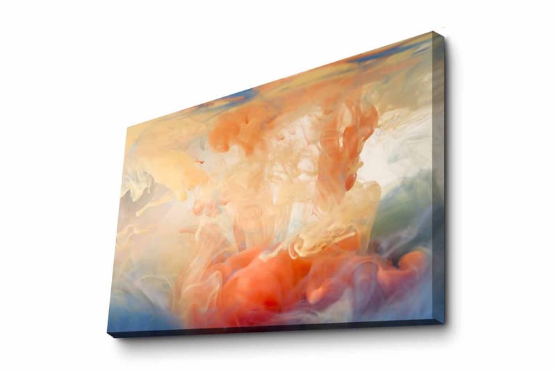 Lerretsbilde - Abstrakt komposisjon med fargede dønninger, Oransje / Blå / Beige