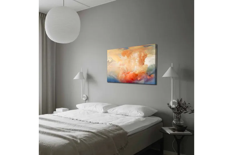 Lerretsbilde - Abstrakt komposisjon med fargede dønninger - Oransje / Blå / Beige - Interiør - Maleri & posters - Lerretsbilder