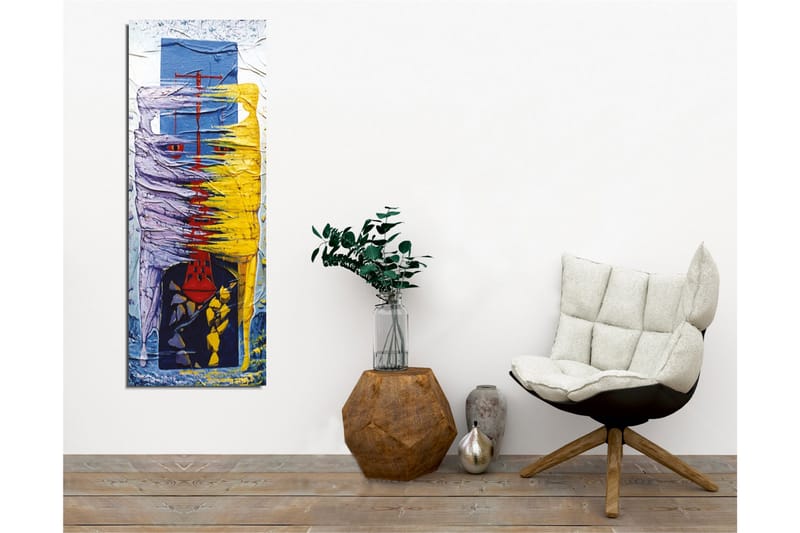 Lerretsbilde - Abstrakt komposisjon med fargerike former og linjer - Lilla / Gul / Blå - Interiør - Maleri & posters - Lerretsbilder