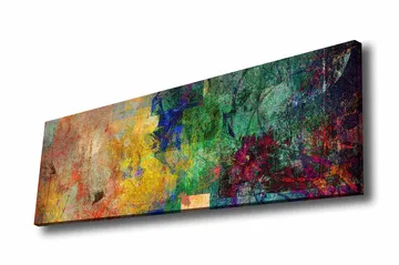 Lerretsbilde - Abstrakt komposisjon med fargerike mønstre og teksturer - Grønn / Gul / Rød - Interiør - Maleri & posters - Lerretsbilder