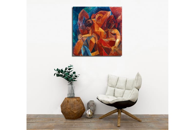 Lerretsbilde - Abstrakt komposisjon med figurer i samspill - Rød / Oransje / Blå - Interiør - Maleri & posters - Lerretsbilder