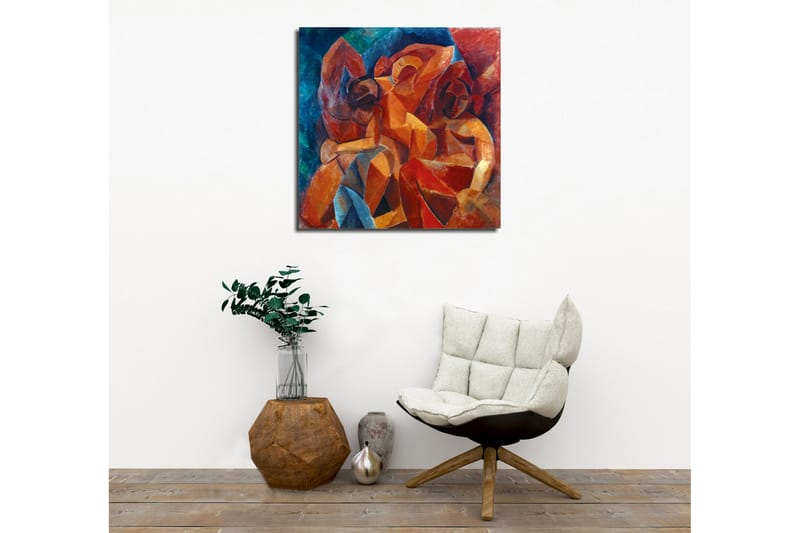 Lerretsbilde - Abstrakt komposisjon med figurer i samspill - Rød / Oransje / Blå - Interiør - Maleri & posters - Lerretsbilder