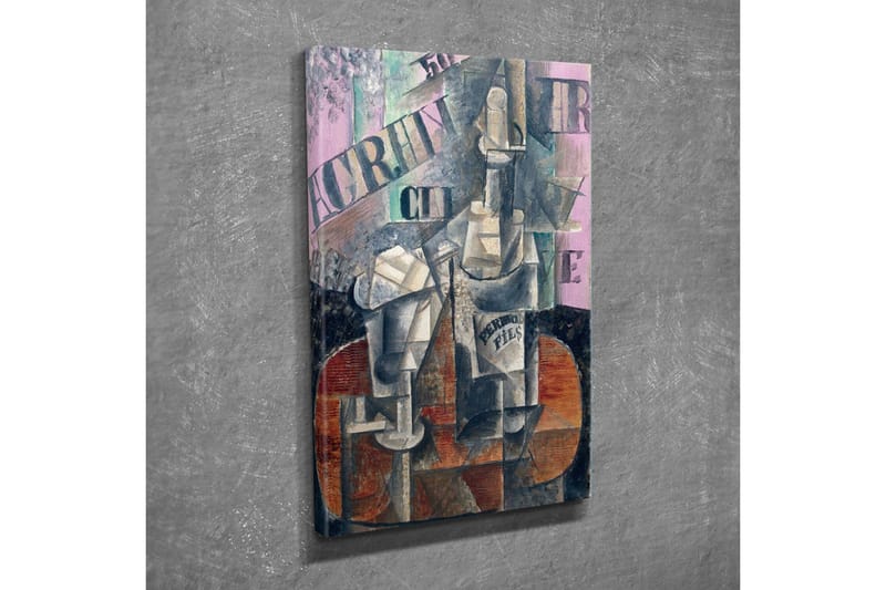 Lerretsbilde - Abstrakt komposisjon med flasker og geometriske former - Grå / Brun / Rosa - Interiør - Maleri & posters - Lerretsbilder