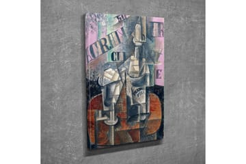 Lerretsbilde - Abstrakt komposisjon med flasker og geometriske former - Grå / Brun / Rosa - Interiør - Maleri & posters - Lerretsbilder