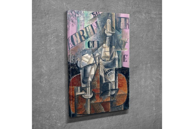 Lerretsbilde - Abstrakt komposisjon med flasker og geometriske former - Grå / Brun / Rosa - Interiør - Maleri & posters - Lerretsbilder