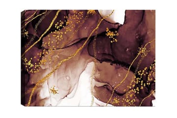 Lerretsbilde - Abstrakt komposisjon med flytende brune og gylne former - Mørk brun / Gull / Lys beige - Interiør - Maleri & posters - Lerretsbilder