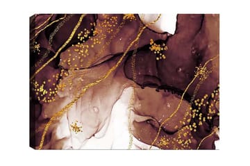 Lerretsbilde - Abstrakt komposisjon med flytende brune og gylne former - Mørk brun / Gull / Lys beige - Interiør - Maleri & posters - Lerretsbilder