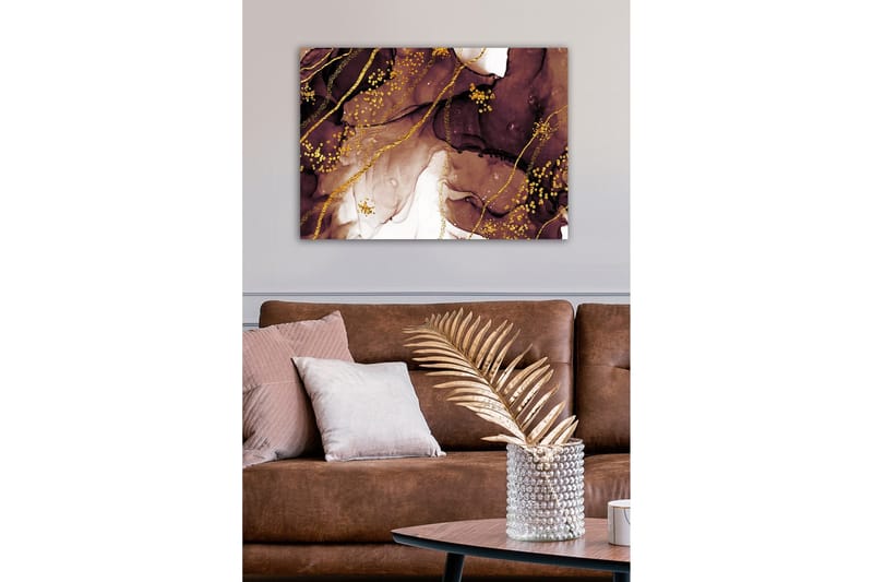 Lerretsbilde - Abstrakt komposisjon med flytende brune og gylne former - Mørk brun / Gull / Lys beige - Interiør - Maleri & posters - Lerretsbilder