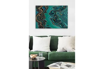 Lerretsbilde - Abstrakt komposisjon med flytende mønstre i grønne nyanser - Mørkegrønn / Turkis / Gull - Interiør - Maleri & posters - Lerretsbilder