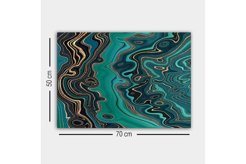 Lerretsbilde - Abstrakt komposisjon med flytende mønstre i grønne nyanser - Mørkegrønn / Turkis / Gull - Interiør - Maleri & posters - Lerretsbilder