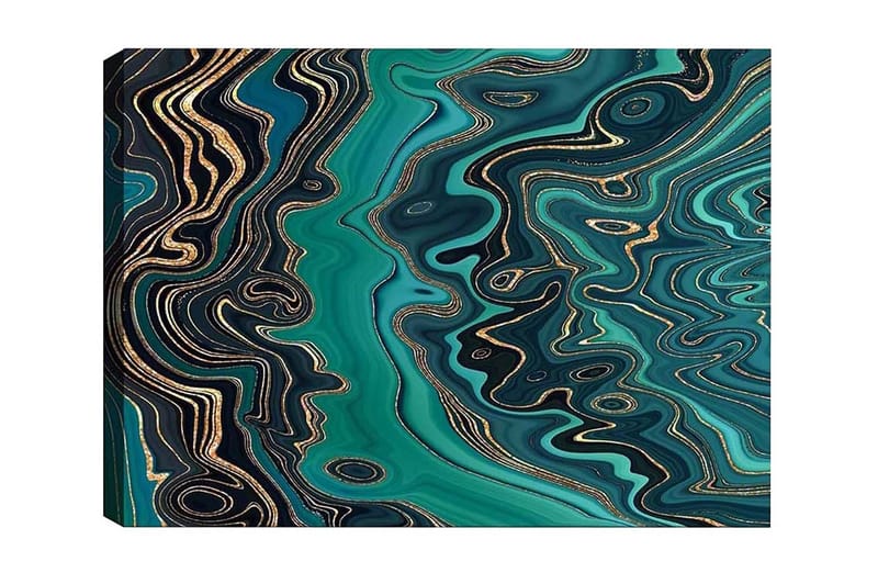 Lerretsbilde - Abstrakt komposisjon med flytende mønstre i grønne nyanser, Mørkegrønn / Turkis / Gull