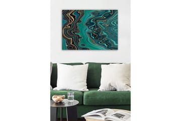 Lerretsbilde - Abstrakt komposisjon med flytende mønstre i grønne nyanser - Mørkegrønn / Turkis / Gull - Interiør - Maleri & posters - Lerretsbilder