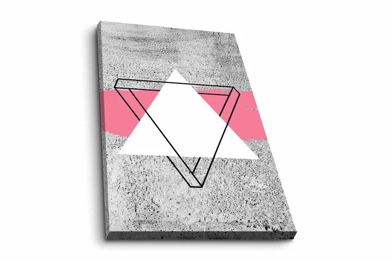 Lerretsbilde - Abstrakt komposisjon med geometriske former, Grå / Hvit / Rosa