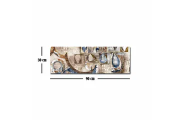 Lerretsbilde - Abstrakt komposisjon med geometriske former og dråper - Blå / Beige / Brun - Interiør - Maleri & posters - Lerretsbilder